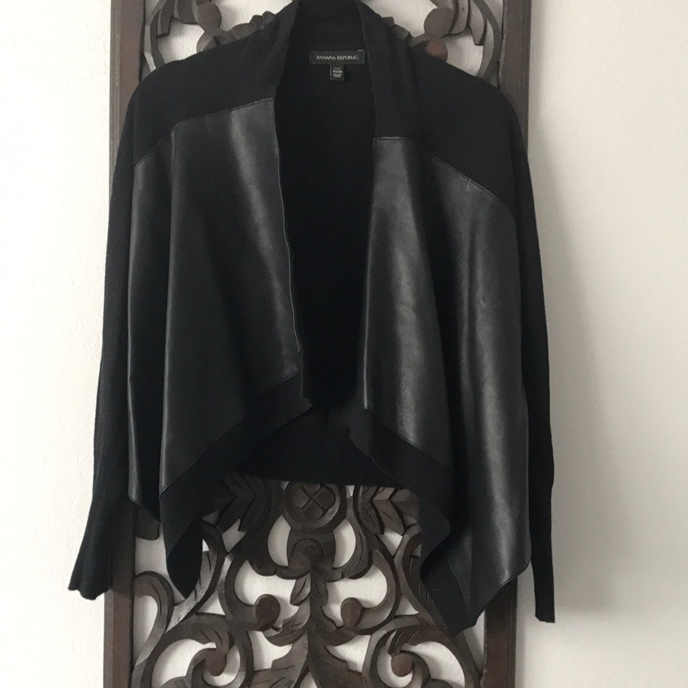 Banana Republic open cardigan with leather front